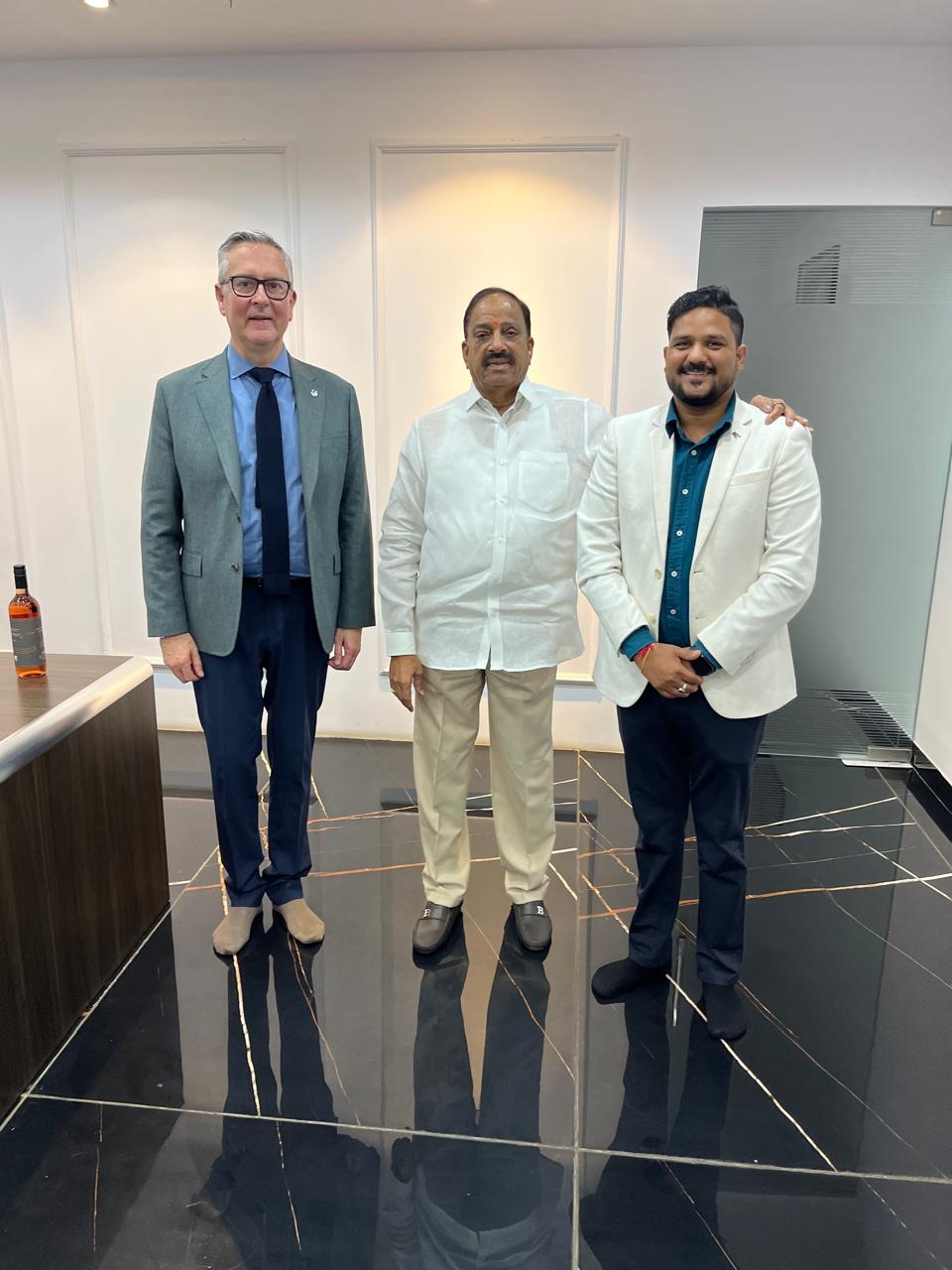 Harper Adams University and UVG Group standing with the Agriculture Minister of Telangana